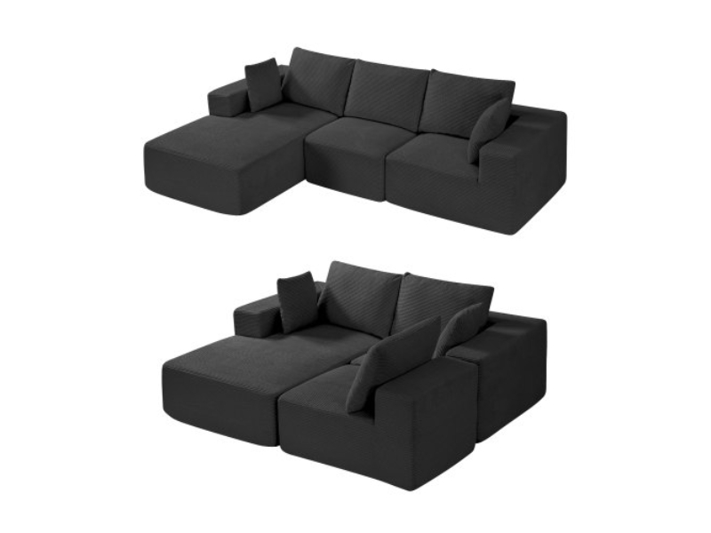 ZHSSFLX1001039A6QV0 Modular Sectional Sofa L Shaped Cloud Couch with Chaise & Cushion, Black