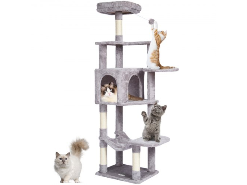 Picture of Vevor DXSMS7C1FQH0Z4S50V0 60.6 in. Cat Tower with Condo Sisal Scratching Post&#44; Light Gray