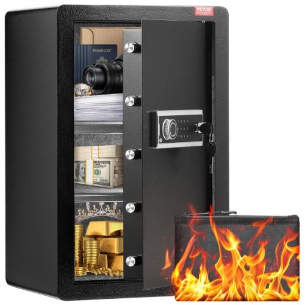 3.5 cu. ft. Single Door Safe Box with Key Lock & Password LED Light Black - Organize Cash Passports - Jewelry - Gold - Watches & Documents