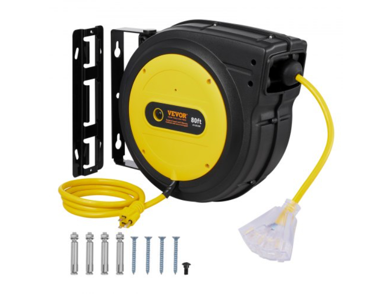 Picture of Vevor SSSJXQ80FTHHSQGCEV1 80 ft. 12AWG-3C SJTOW Retractable Extension Power Cord Reel