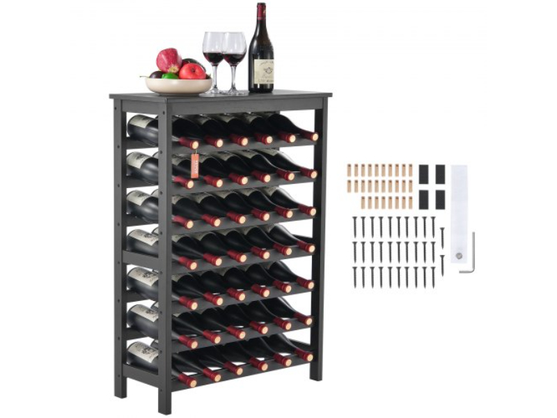 LSJJHSZZ42P7VA2DFV0 42 Bottle 7 Tier Modular Wine Rack Bamboo Wood Display Shelf with Table Top