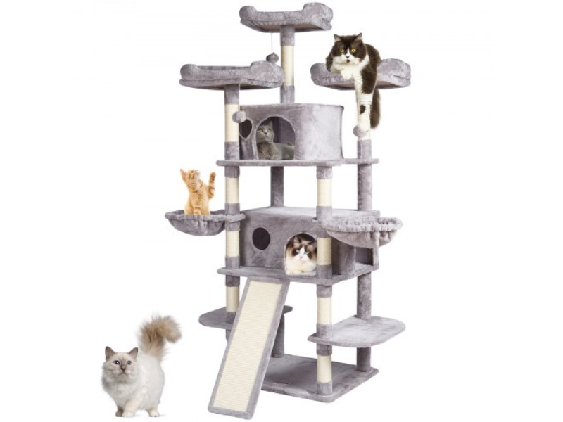 Picture of Vevor DXSMS6C2FQH0WG36KV0 68.5 in. Cat Tower for Indoor Cats with Condos Scratching Post&#44; Light Gray