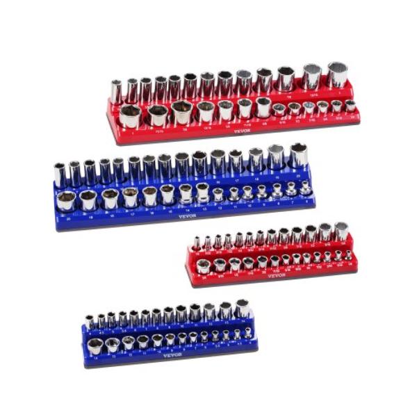 Picture of VEVOR TTJCXSHL4JTC6ECZ9V0 Magnetic Socket Organizer Set - Trays for Metric SAE&#44; Blue & Red - 4 Piece