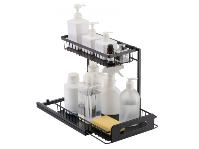 Picture of Vevor FZSLLTGPFECSRVFBHV0 10.7 x 14.2 in. 2 Tier Wire Pull Out Cabinet Under Sink Organizer Drawer Basket