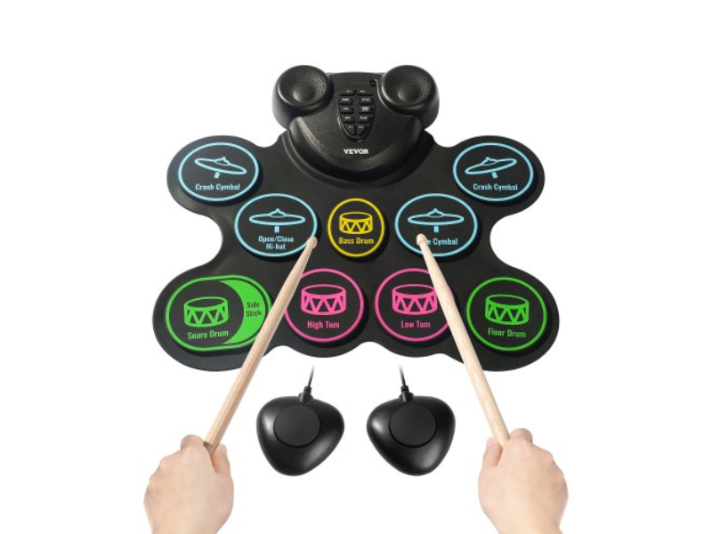 Picture of Vevor SJDZG9DYTSCSE568BV9 9-Pad Electric Drum Set with Headphone Jack Pedals Built-in Speakers for Kids