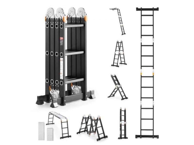 DGNZDTLHJ3JPBIFH9V0 12 ft. Multi-Purpose Folding Ladder 7-in-1 3 Step with Scaffolding Plank