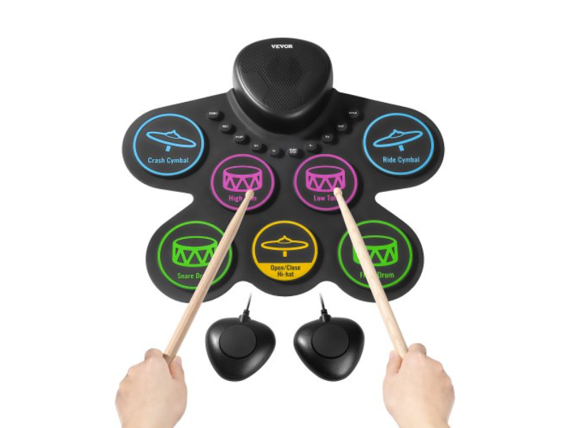 Picture of Vevor SJDZG7DYTSCSSY9RHV9 7-Pad Electric Drum Set with Headphone Jack Pedals Speaker for Beginners & Kids