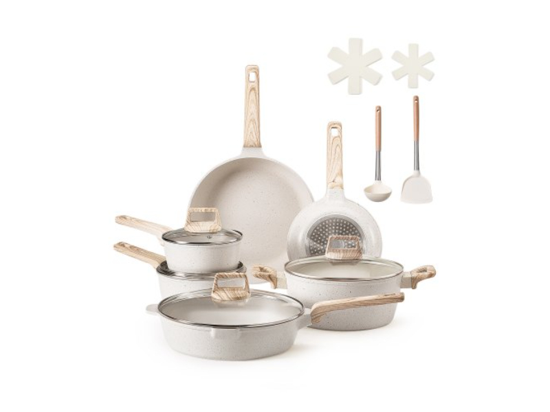 Picture of Vevor LGTZLGTFLTCYHMTQ9V0 Pots & Pans Set Granite Non Stick Kitchen Cookware Induction&#44; White - 17 Piece