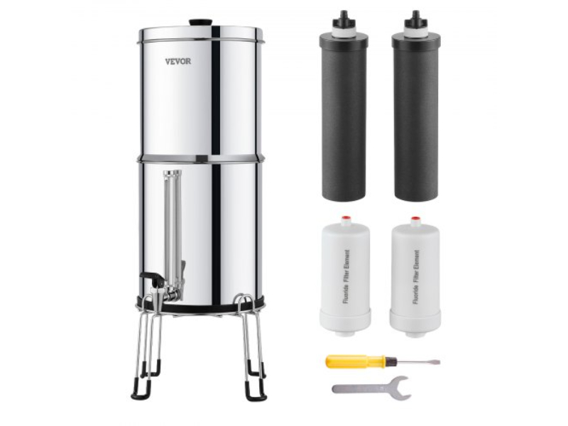 Picture of Vevor ZLLSQ225GALHFY1VYV0 2.25G Gravity-fed Water Filter Countertop System - Stainless Steel with 4 Filters
