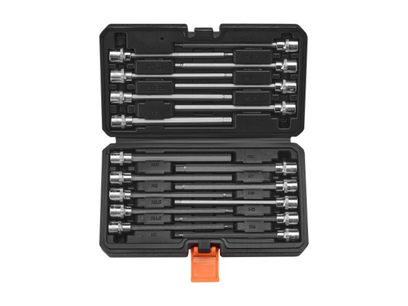 PTTT38HEXSD0DLCSKV0 Extra Long Allen Hex Bit Socket Set - 0.375 in. Drive S2 Alloy Steel Cr-V, Black - 18 Piece