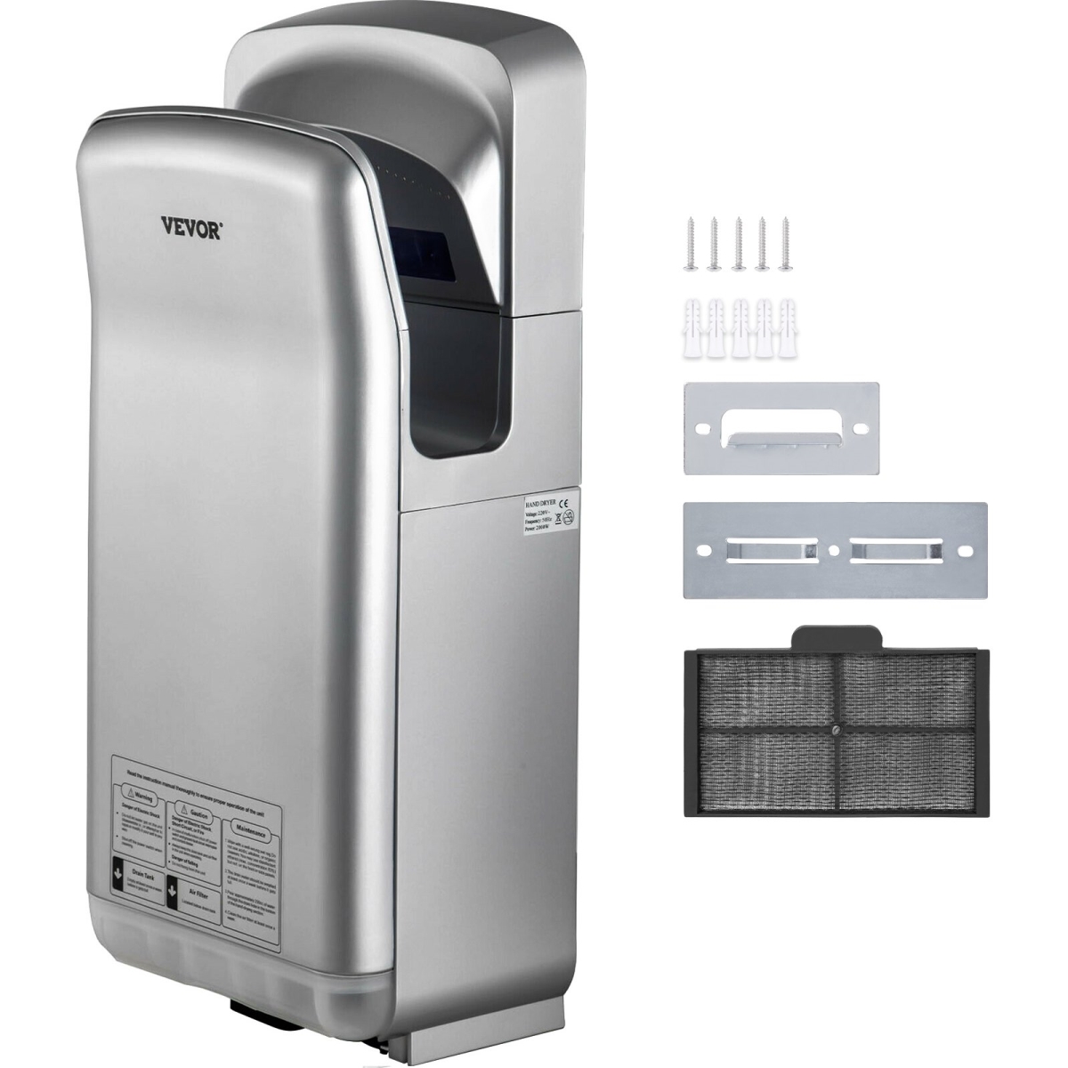 GSJLSGSPQSYS-WQO7V1 1600 watt 110V Premium Electric Commercial Blade Hand Dryer with HEPA Filtration Wall Mount -  Vevor