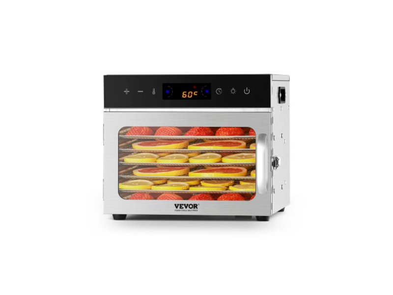 Picture of Vevor SGHGJ400W6G01Z5W8V1 6 Trays 400W Jerky Meat Fruit Drying Food Dehydrator Machine - Stainless Steel