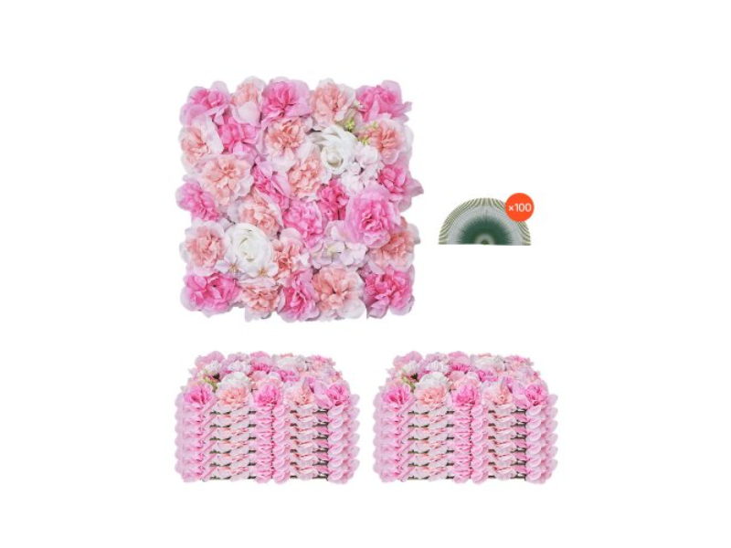 PJSRZZWQ12PCUTY5VV0 15 x 15 in. 3D Flower Wall Panel Artificial Floral Mat for Wedding Privacy, Pink - 12 Piece