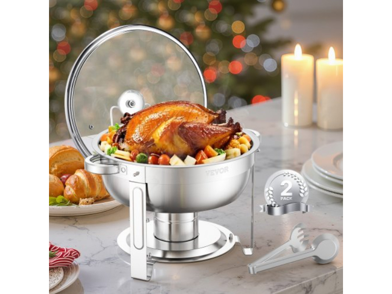 Picture of Vevor YXBLSTGK2JTYN0BW5V0 5 qt. Round Stainless Steel Chafing Dish Buffet Set Full-Size Pan, Silver - Pack of 2