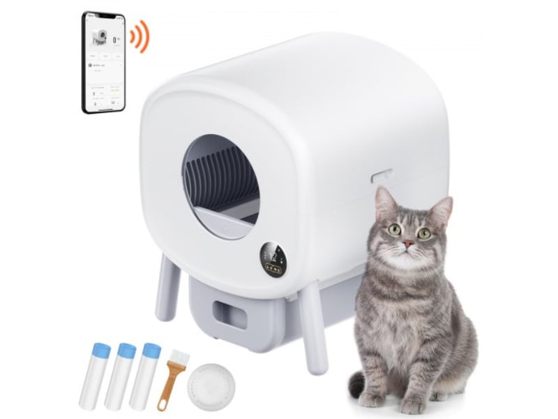 Picture of Vevor FBSZNMSP76L0TOG40V5 75 Liter Self Cleaning Cat Litter Box with Odor Removal App Control Sensor&#44; Gray