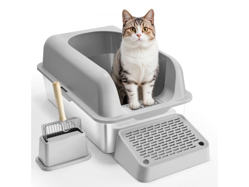 Picture of Vevor BKFSMSPBXGSLHVLT6V0 6 in. Deep Odor-Free Cat Litter Box with Filtering Foot Board - Light Gray
