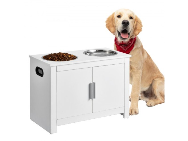 Picture of Vevor MZCWHSWT17INOQPQNV0 Pet Feeding Station with 2 Elevated Bowls&#44; Dog Food & Toy Storage Cabinet&#44; White