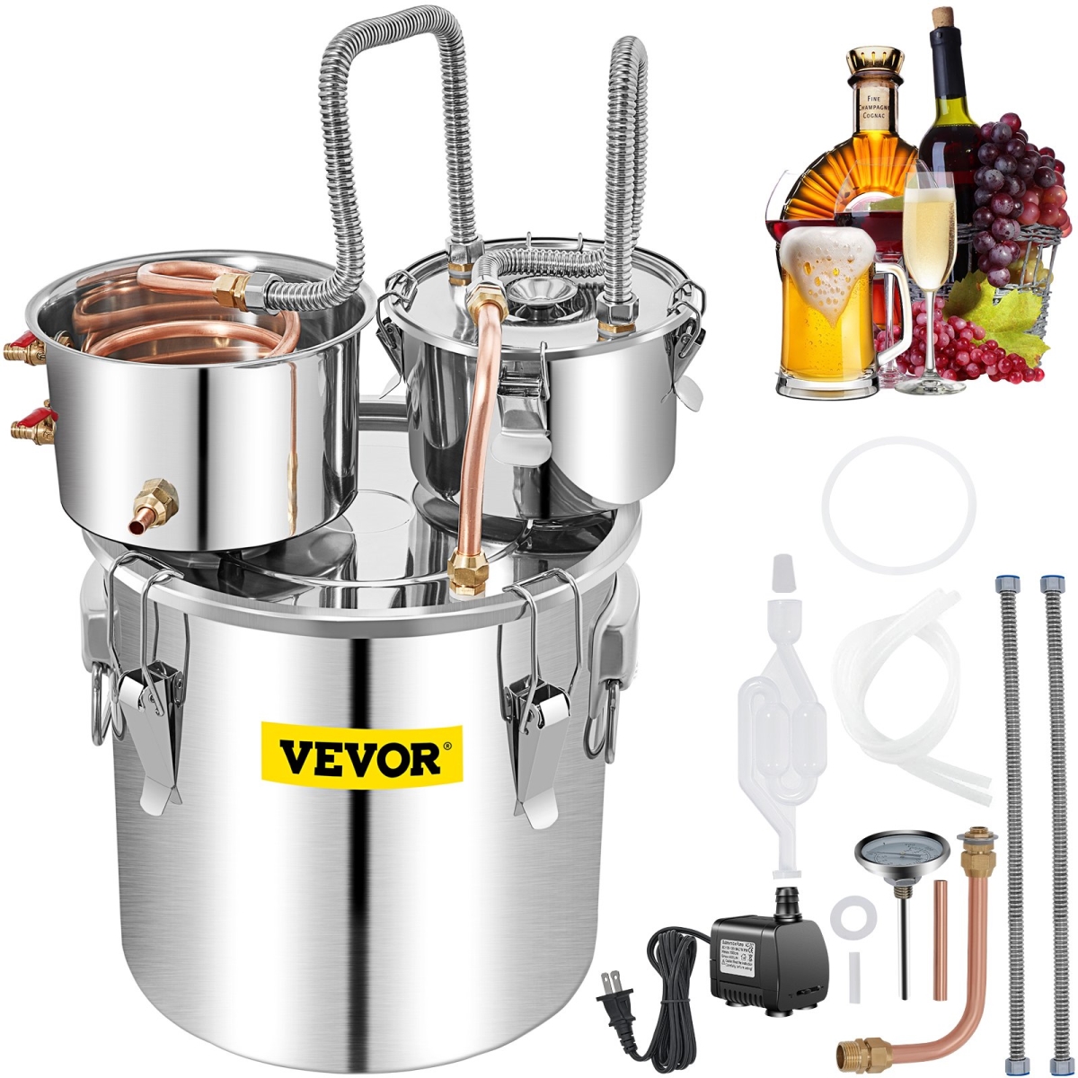 Picture of Vevor ZLQSLNTDBM50LUIFKV1 Alcohol Still&#44; 13.2 gal & 50L Stainless Steel Water Alcohol Distiller Copper Tube Home Brewing Kit Build-in Thermometer for DIY Whisky Wine Brandy - Silver