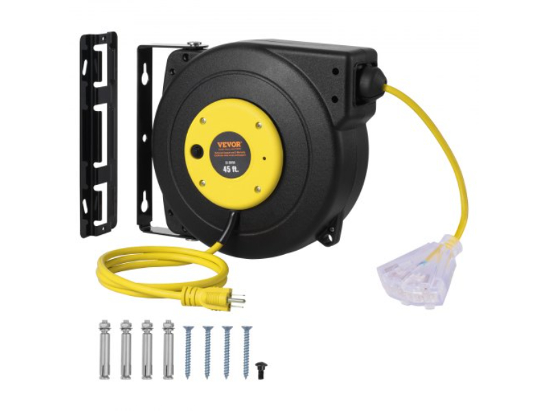 Picture of Vevor SSSJXQ45FTHHPCX82V1 45 ft. Retractable Extension Power Cord Reel 12AWG & 3C SJTOW