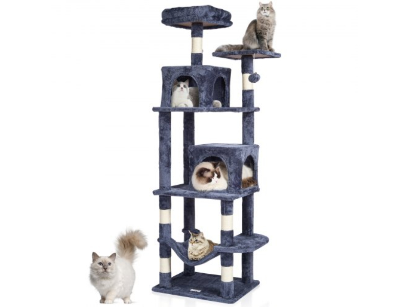 Picture of Vevor DXSMS7C2FSH01UFZ8V0 63 in. Cat Tree Tower with 2 Condos Sisal Scratching Post&#44; Light Gray