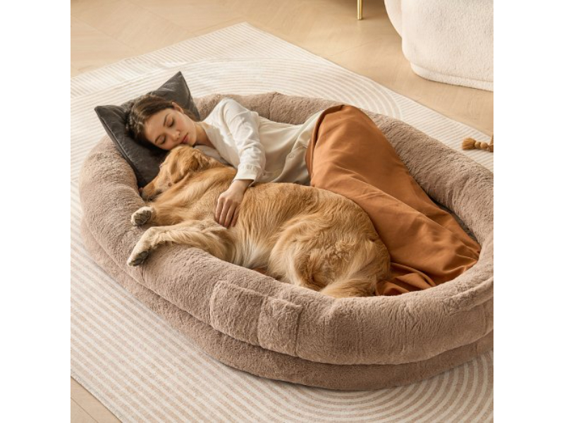 Picture of Vevor RLGCQBWTYXDMQBXROV0 72 x 48 x 10 in. Human Size Dog Bed with Washable Faux Rabbit Fur - Large - Brown