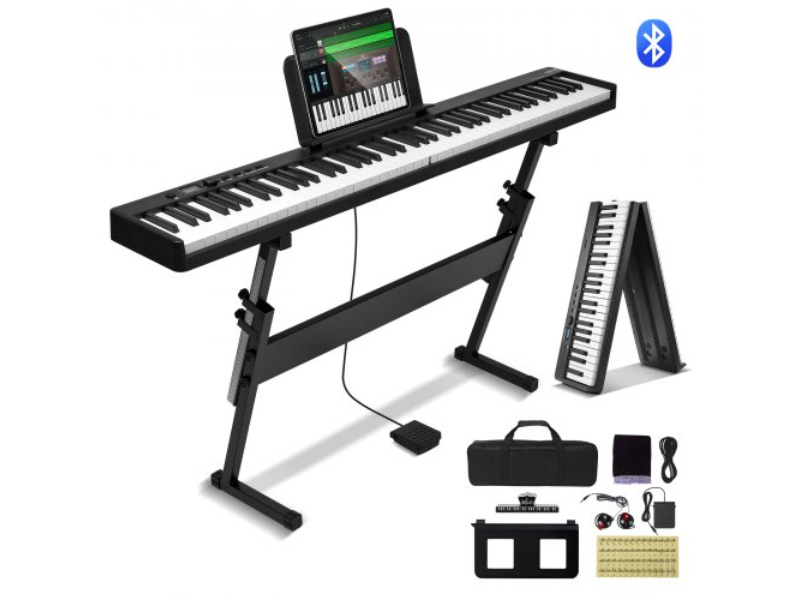 ZDSMGQ88JHSY62I1IV9 88 Key Folding Keyboard Piano Portable Foldable Bluetooth MIDI with Stand