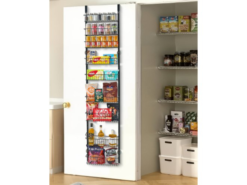 MGCCJ9CHS000PMUY7V0 9 Tier Adjustable Kitchen Over the Door Pantry Organizer Hanging Storage Rack - Black