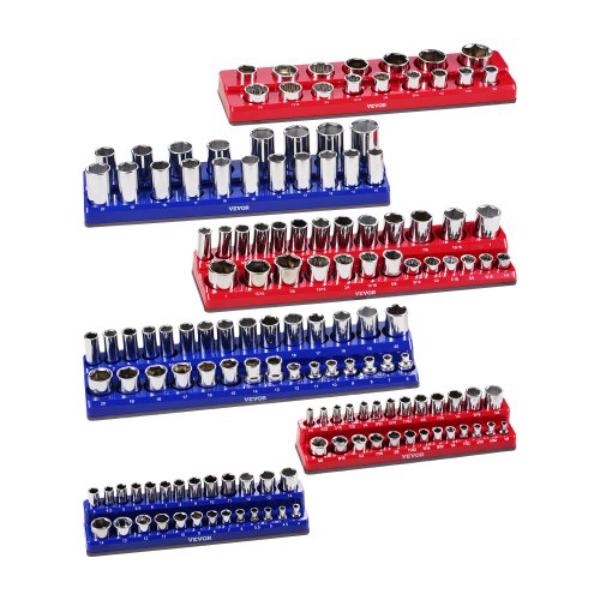 Picture of VEVOR TTJCXSHL6JTC3DNUPV0 Magnetic Socket Organizer Set Trays for Metric SAE&#44; Blue & Red - 6 Piece