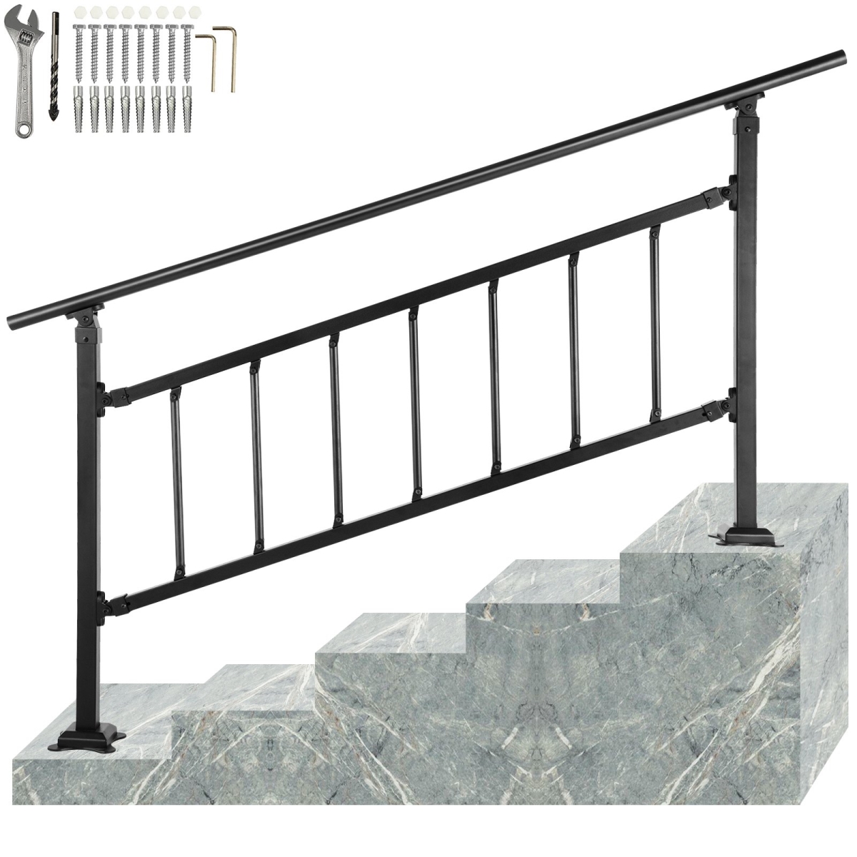 Picture of Vevor TZFGZXSLZFSD4JWFNV0 Outdoor Stair Railing for 1-5 Steps Transitional Wrought Iron Handrail - Matte Black
