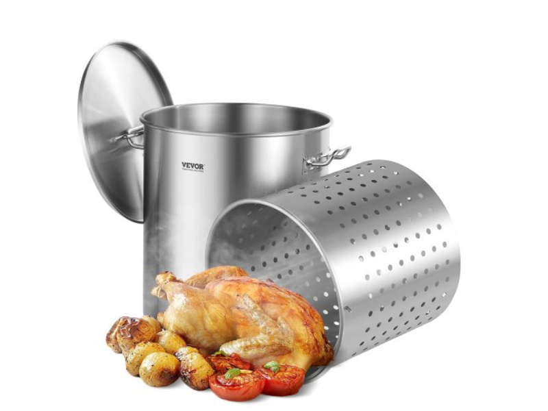 Picture of Vevor SYJHTG64QTLJ4HB0LV0 64 qt. Stainless Steel Stockpot Cooking Kitchen Sauce Pot with Basket Lid Handle