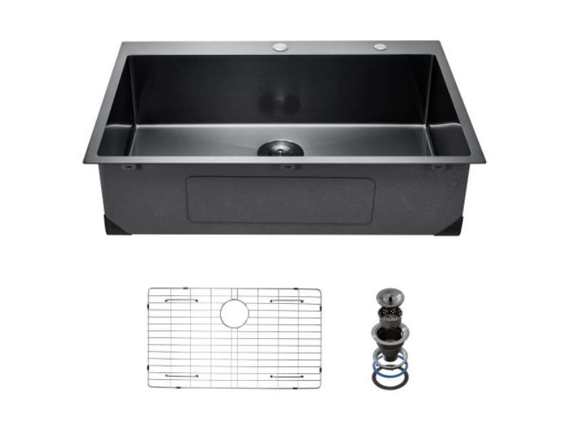 Picture of Vevor QRSSCTSPDC33E75D6V0 33 in. Kitchen Sink Top Mount Single Bowl Drop-In Basin - Stainless Steel, Black