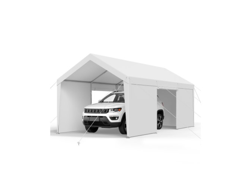 FBSJSQCCKBS8JY3PV001V0 10 x 20 ft. Carport Canopy Heavy Duty Outdoor Car Shelter with Sidewalls, Gray & White