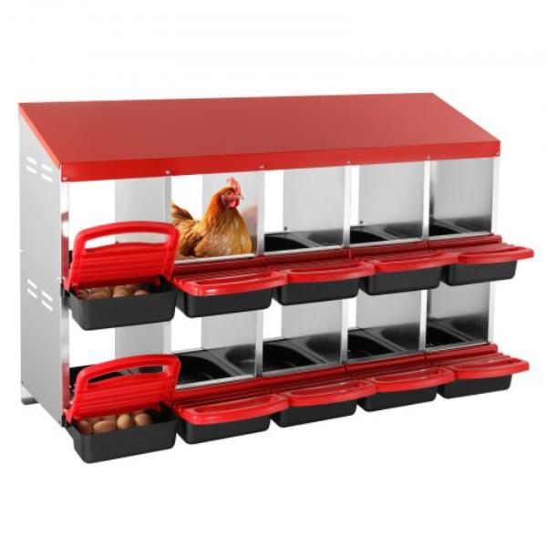 Picture of VEVOR JSCDX3045INCT4Y3WV0 10-Compartment Chicken Nest Mental Box with Inclined Nesting Boxes&#44; Red&#44; Steel Gray & Black