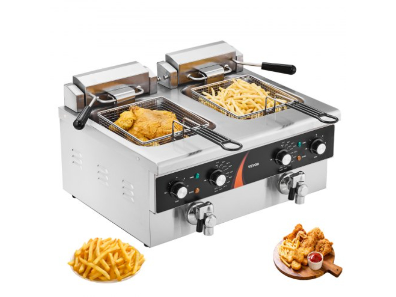 Picture of Vevor SGDZGYTGK0004OIJ9V1 2 x 9 qt. per 8.5 Liter Commercial Electric Deep Countertop Fryer 3500W Dual Tank
