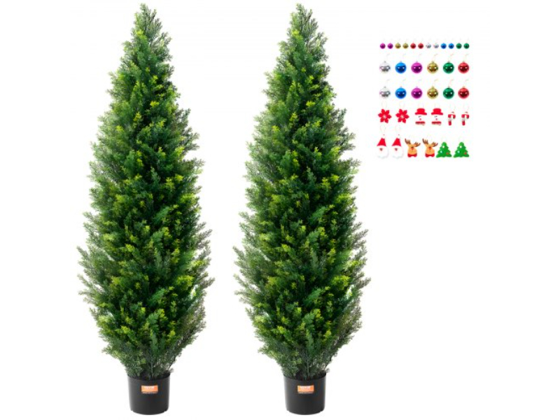 XSRGXJS60YCAVOMHCV0 5 ft. Artificial Cedar Topiary Tree Faux Plant UV Decor Indoor & Outdoor - Pack of 2