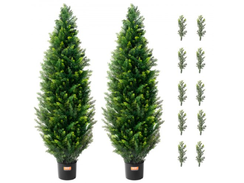XSRGXJS48YCA5XA8BV0 4 ft. Artificial Cedar Topiary Tree Faux Plant UV Decor for Indoor & Outdoor, Green - Pack of 2