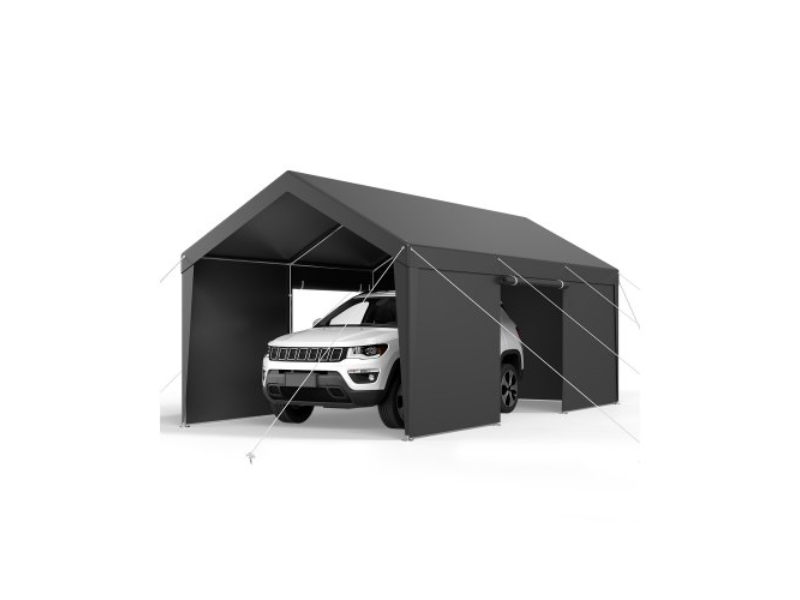 FBSJSQCCKHS8E8PES001V0 12 x 20 ft. Carport Canopy Heavy Duty Outdoor Car Shelter with Sidewalls, Gray