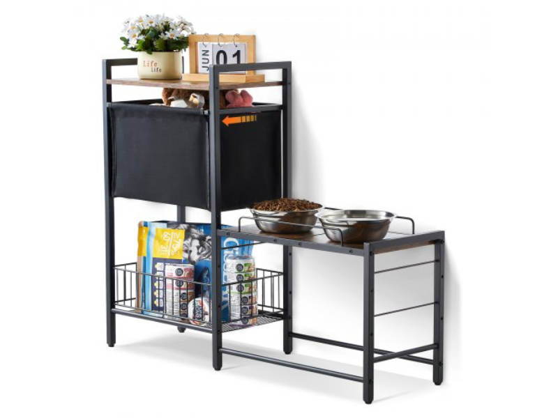 Picture of Vevor JSCCHSWJ3622FIZLTV0 Pet Feeding Station with Storage Food & Toy Organizer Raised Dog Bowls - Black