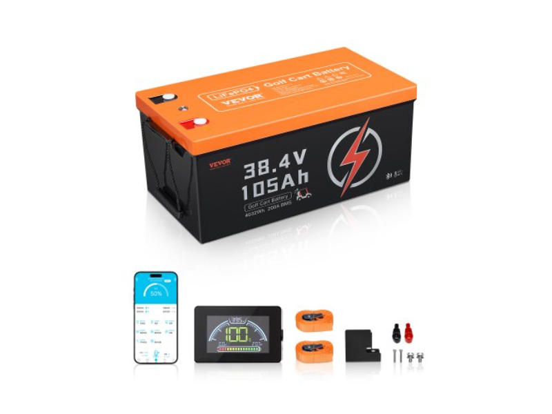 VEVOR 36V (38.4V) 150AH Lithium Golf Cart Battery, with 25A Charger, Lifepo4 Battery Kit, Built-in 250A BMS, with Bluetooth Mobile APP & Touch Monitor, 4000