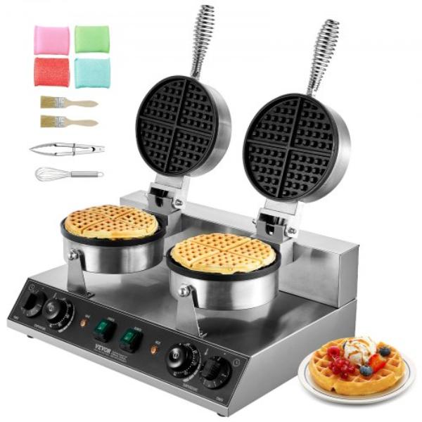 Picture of VEVOR SYBLSHFBJZYBC5B6EV1 2460W Non-Stick Dual-Head Round Iron Commercial Waffle Maker - Silver