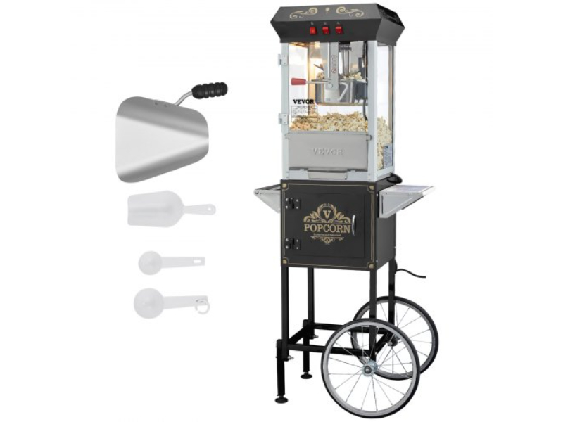 Picture of Vevor CSBMHJ8OZ850NDZETV1 8 oz Popcorn Popper Machine with Cart - 850W&#44; 48 Cups - Black