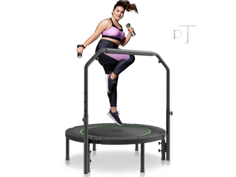 Picture of Vevor YXJSBCDBSKZD98EZMV0 40 in. Foldable Mini Fitness Trampoline Adults Exercise Rebounder with Handle - Black & Green