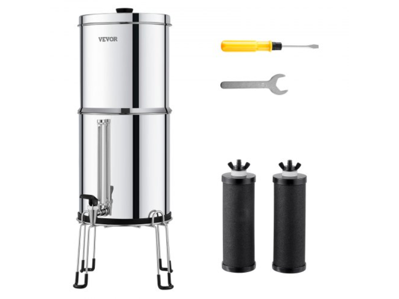 Picture of Vevor ZLLSQ225GALHVXUZIV0 2.25G Gravity Fed Water Filter Countertop System with 2 Filters - Stainless Steel