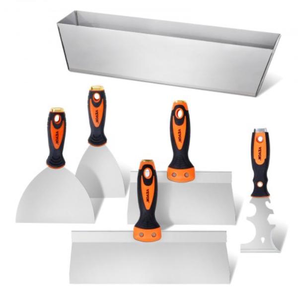 Picture of VEVOR RXGDTZ6G0000K5980V0 3&#44; 4&#44; 6&#44; 8&#44; 12 in. Stainless Steel Paint Scraper Putty & Drywall Knife Set with Mud Pan - 6 Piece