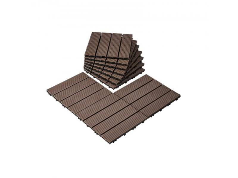 HDDBSM4TBTSZTBIKVV0 12 x 12 in. Interlocking Deck Tiles Plastic Wood Waterproof for Porch, Dark Brown - Pack of 10