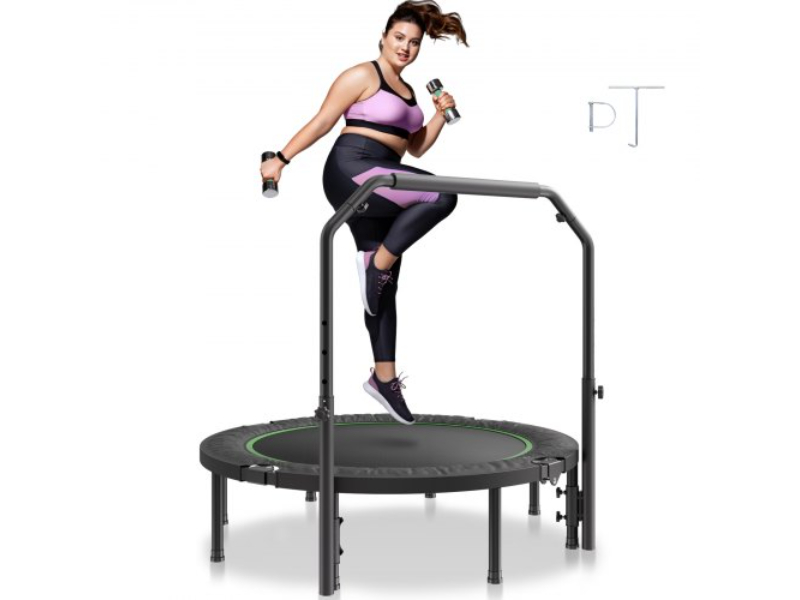 Picture of Vevor YXJSBCDBSKZDH35C9V0 52 in. Foldable Mini Fitness Trampoline Adults Exercise Rebounder with Handle - Black & Green