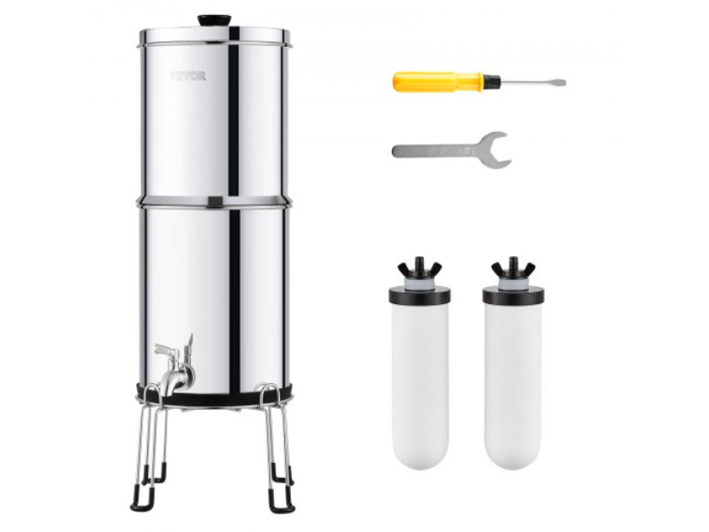 Picture of Vevor ZLLSQ225GALHDYUJ5V0 2.25G Gravity-fed Water Filter Countertop System with 2 Filters - Stainless Steel