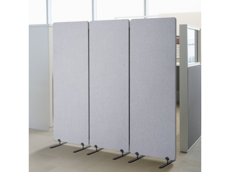 BLFWFGQ3MB24LHWZRV0 2 ft. Room Divider 3 Panel PET Polyester Soundproof Privacy Screen, Gray