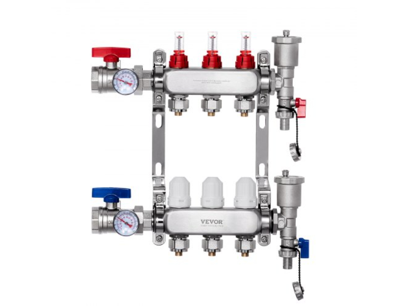 Picture of Vevor DRFSQBXG3HL0FGQ9GV0 0.5 in. 3-Branch Radiant PEX Tubing Floor Heating Manifold Set