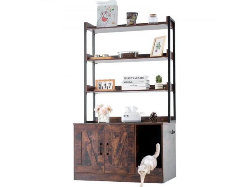 Picture of Vevor DHSCBBSNJSMSUOAB6V0 Cat Enclosure Wooden Litter Box Furniture Hidden with 3 Shelves - Dark Brown